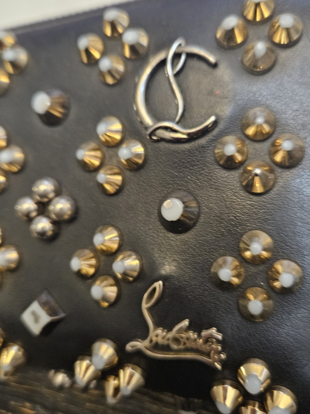 Christian Louboutin Black Leather Studded Zip-Around Wallet - Picture 7 of 11